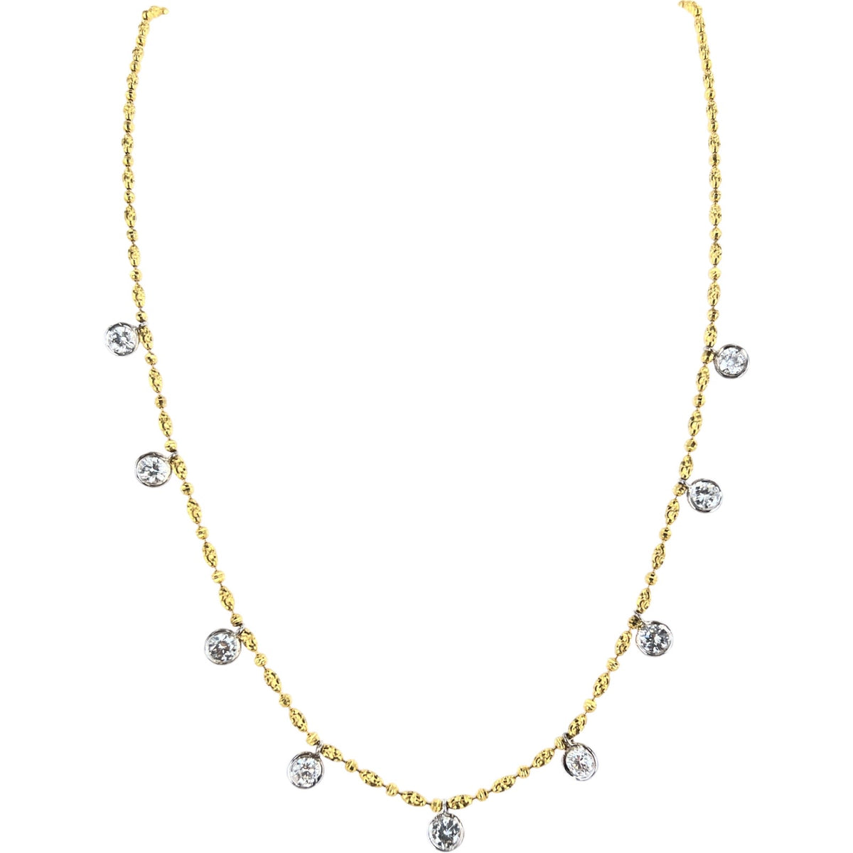 Diamond Drop 14 Karat Two Tone Gold Modern Necklace – Bardys