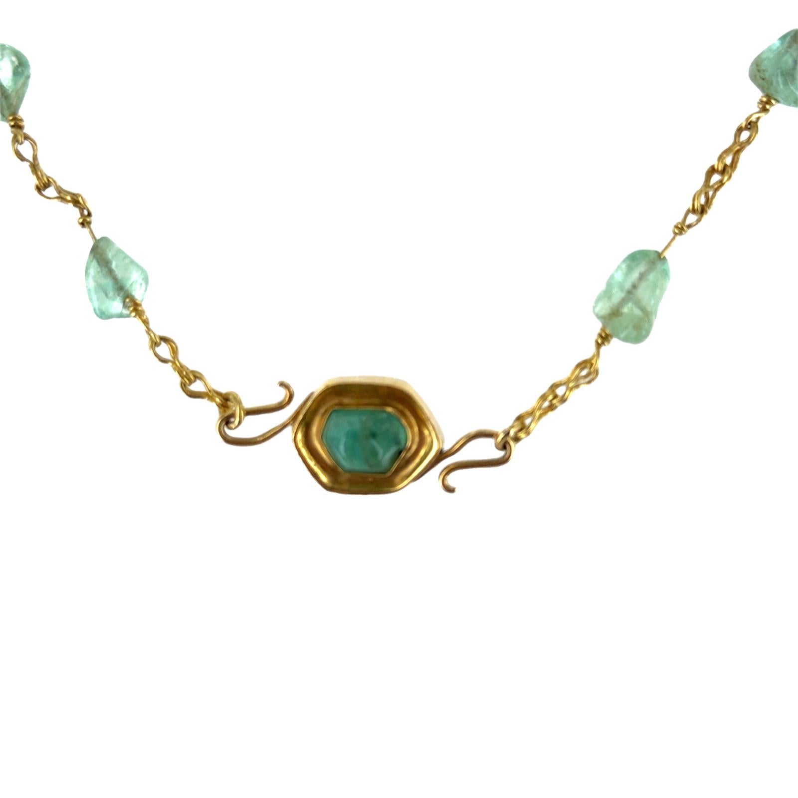 Late 20th Century 22-Karat Polished Emerald 40 Inch Link Necklace.