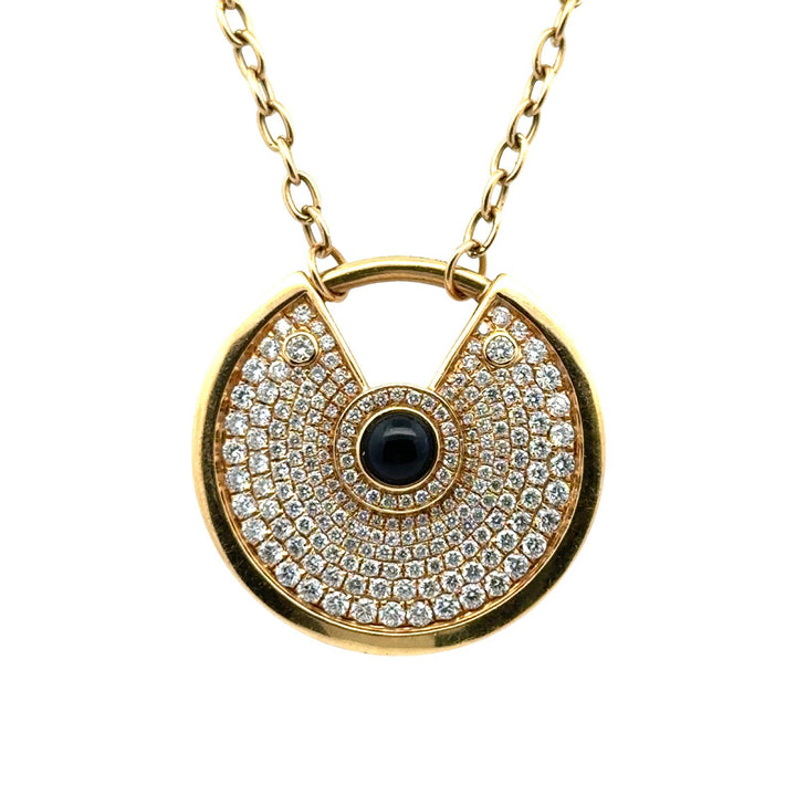 Modern Diamond Cabochon Onyx 18 Karat Yellow Gold Amulette Pendant Necklace