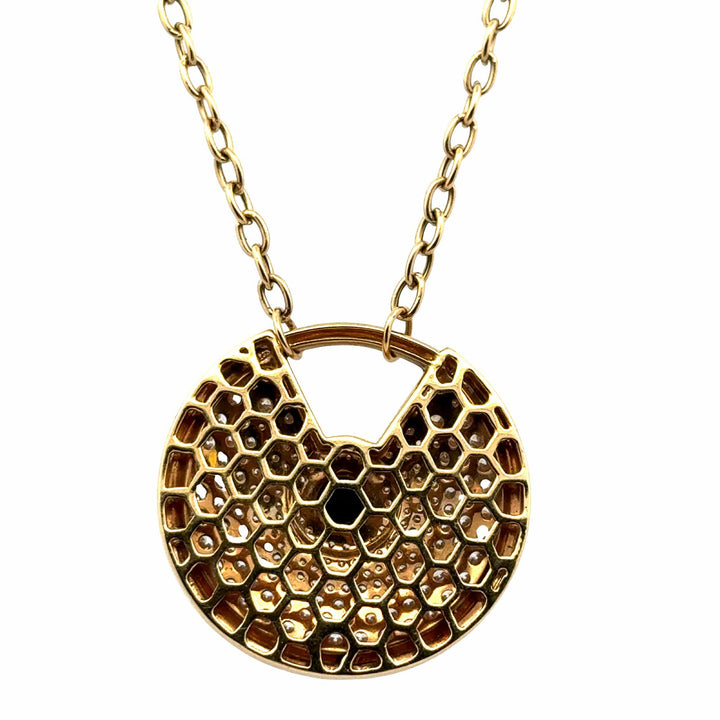 Modern Diamond Cabochon Onyx 18 Karat Yellow Gold Amulette Pendant Necklace