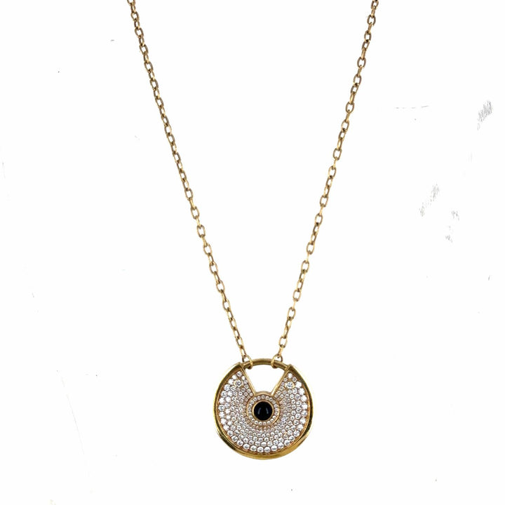 Modern Diamond Cabochon Onyx 18 Karat Yellow Gold Amulette Pendant Necklace