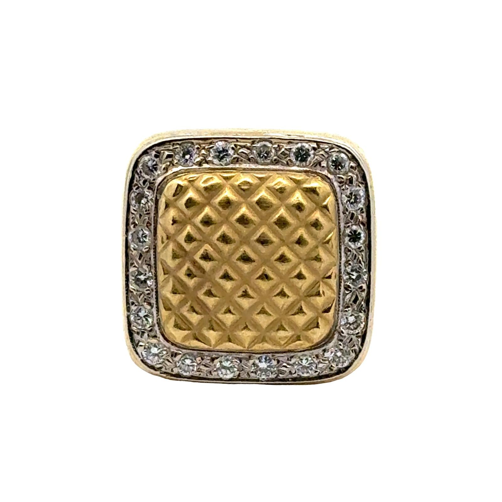 Diamond Yellow Gold Quilted Square Modern Ring