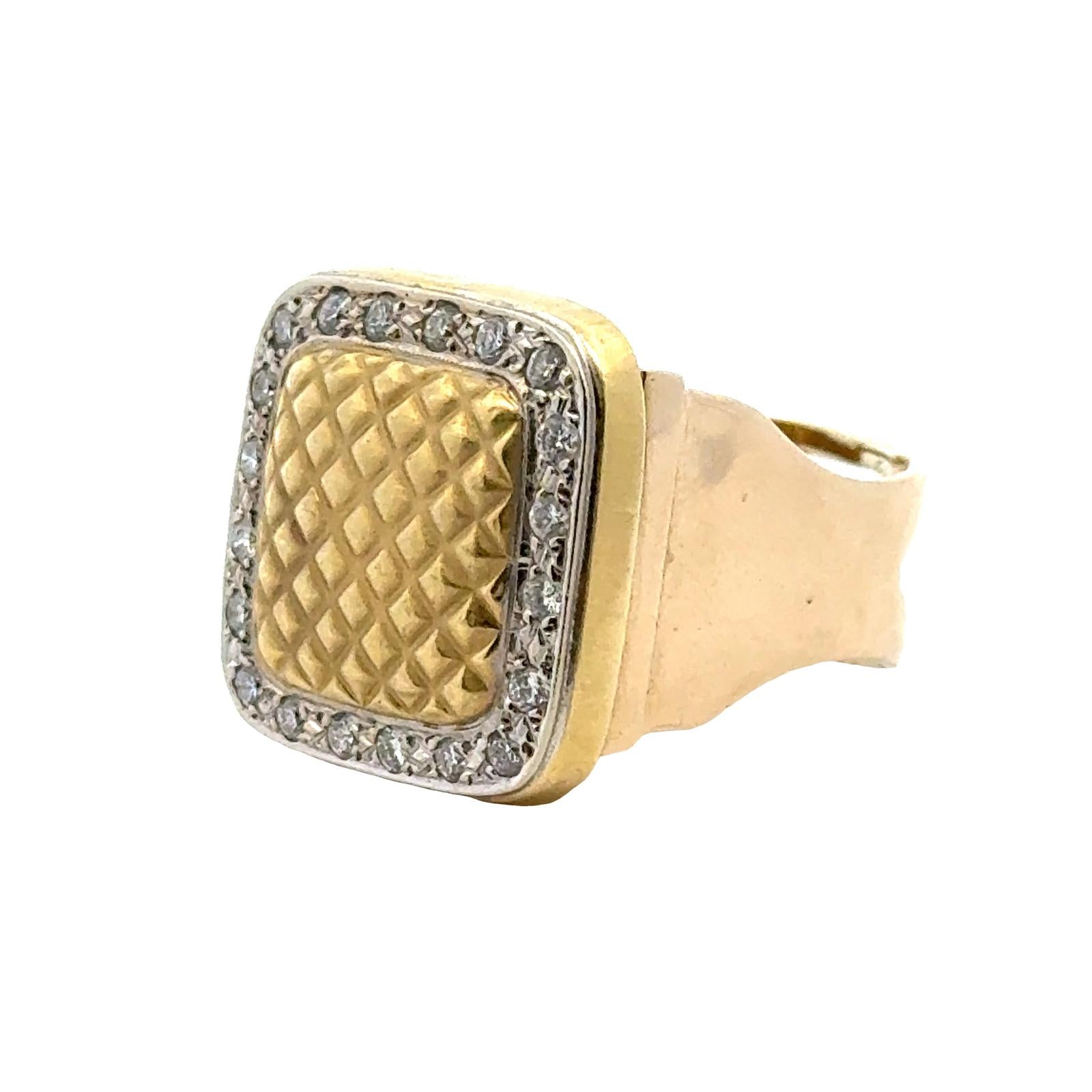 Diamond Yellow Gold Quilted Square Modern Ring