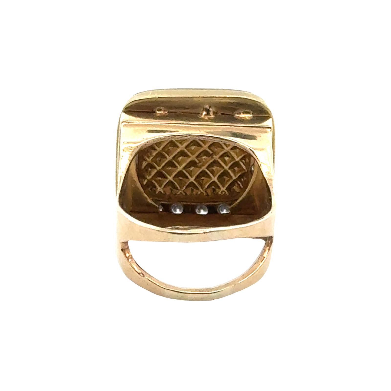 Diamond Yellow Gold Quilted Square Modern Ring