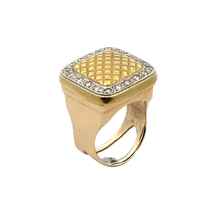 Diamond Yellow Gold Quilted Square Modern Ring