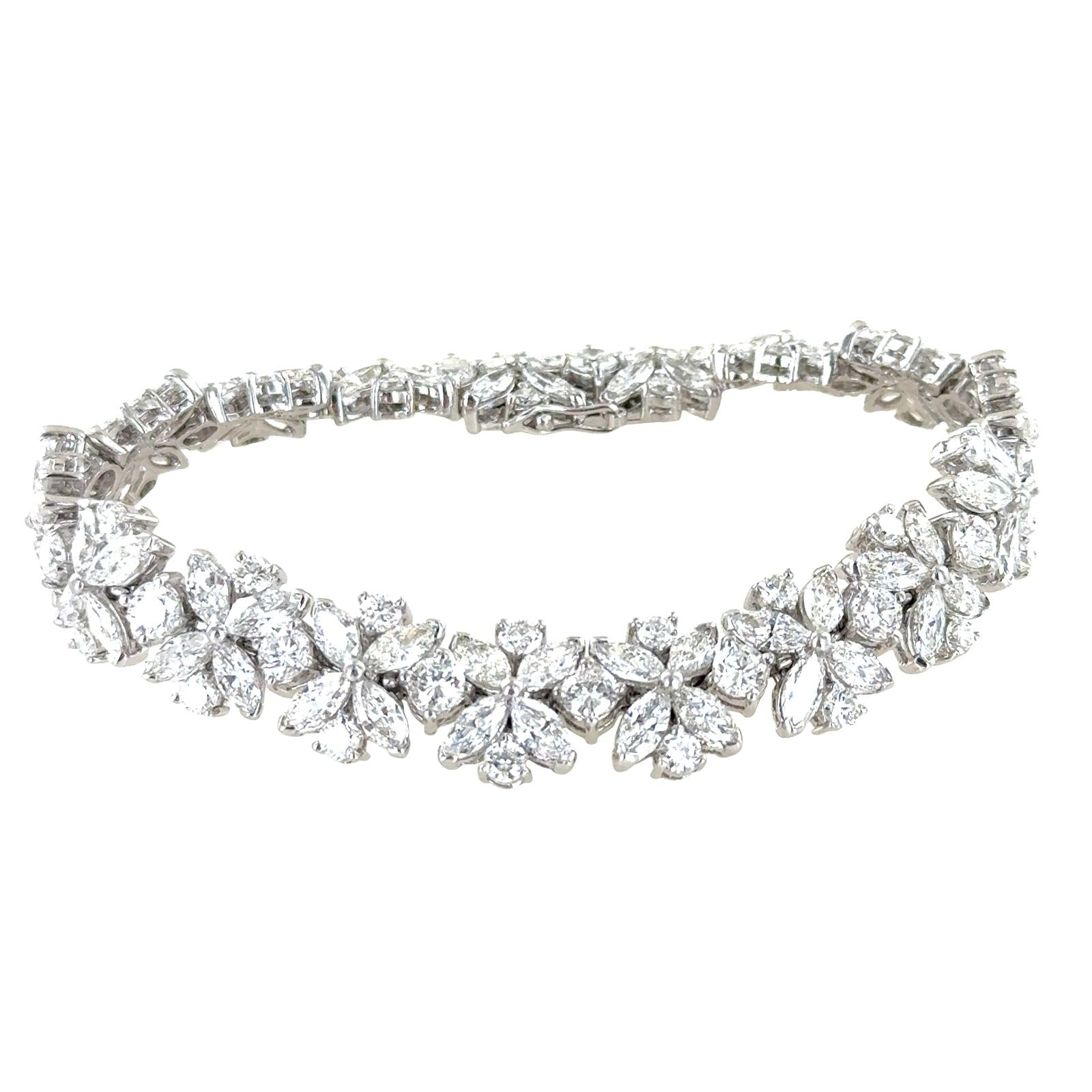 20 CTW Round Brilliant & Marquise Diamond Platinum Estate Bracelet