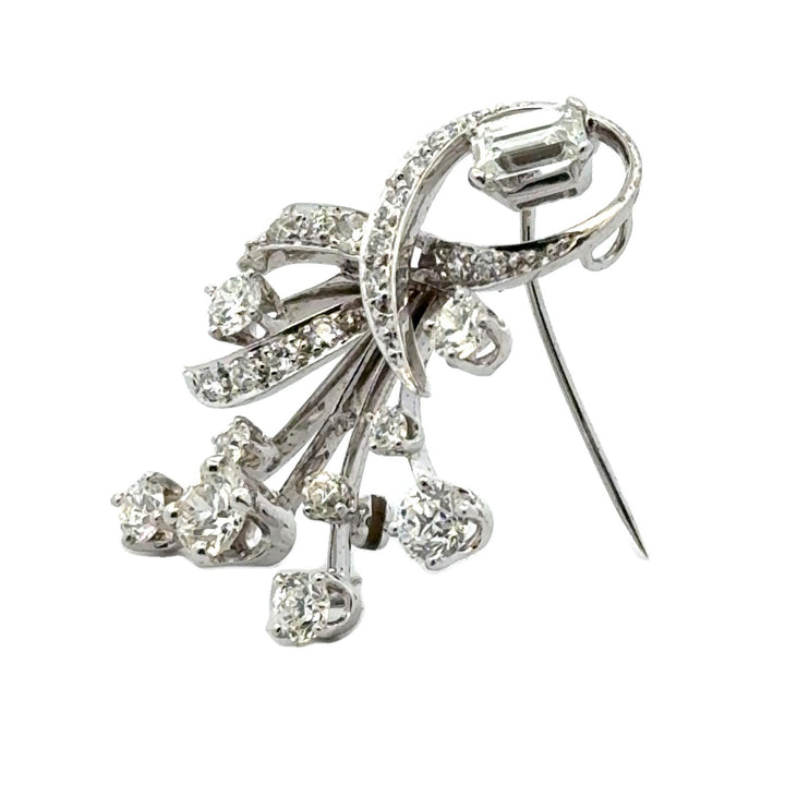 1940's Diamond 14 Karat White Gold Spray Brooch Pendant