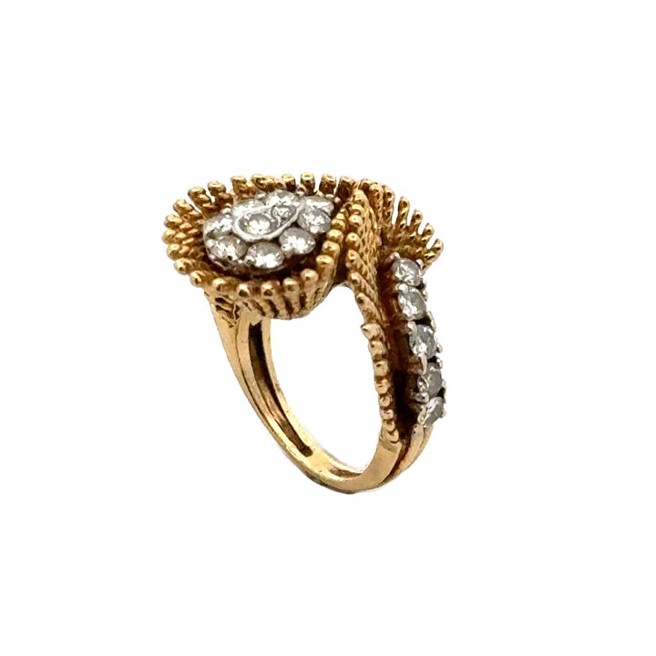 1960's Diamond Textured 18 Karat Yellow Gold Milgrain Contemporary Ring