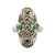 Art Deco Diamond 18 Karat White Gold Filigree Emerald Accent Cocktail Ring