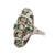 Art Deco Diamond 18 Karat White Gold Filigree Emerald Accent Cocktail Ring