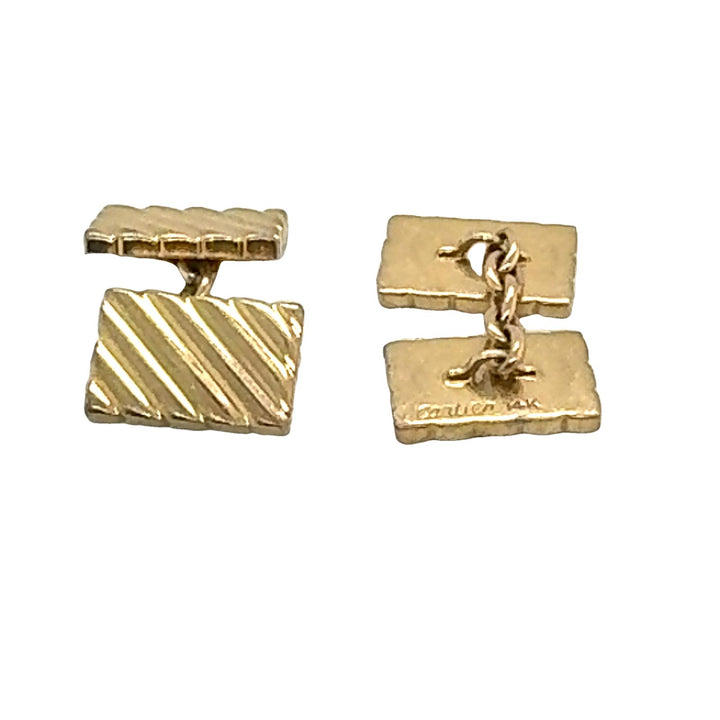 1950's Cartier Ribbed 14 Karat Yellow Gold Vintage Cufflinks