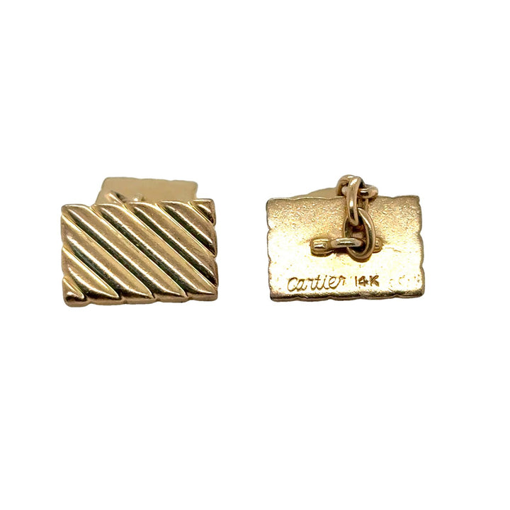 1950's Cartier Ribbed 14 Karat Yellow Gold Vintage Cufflinks