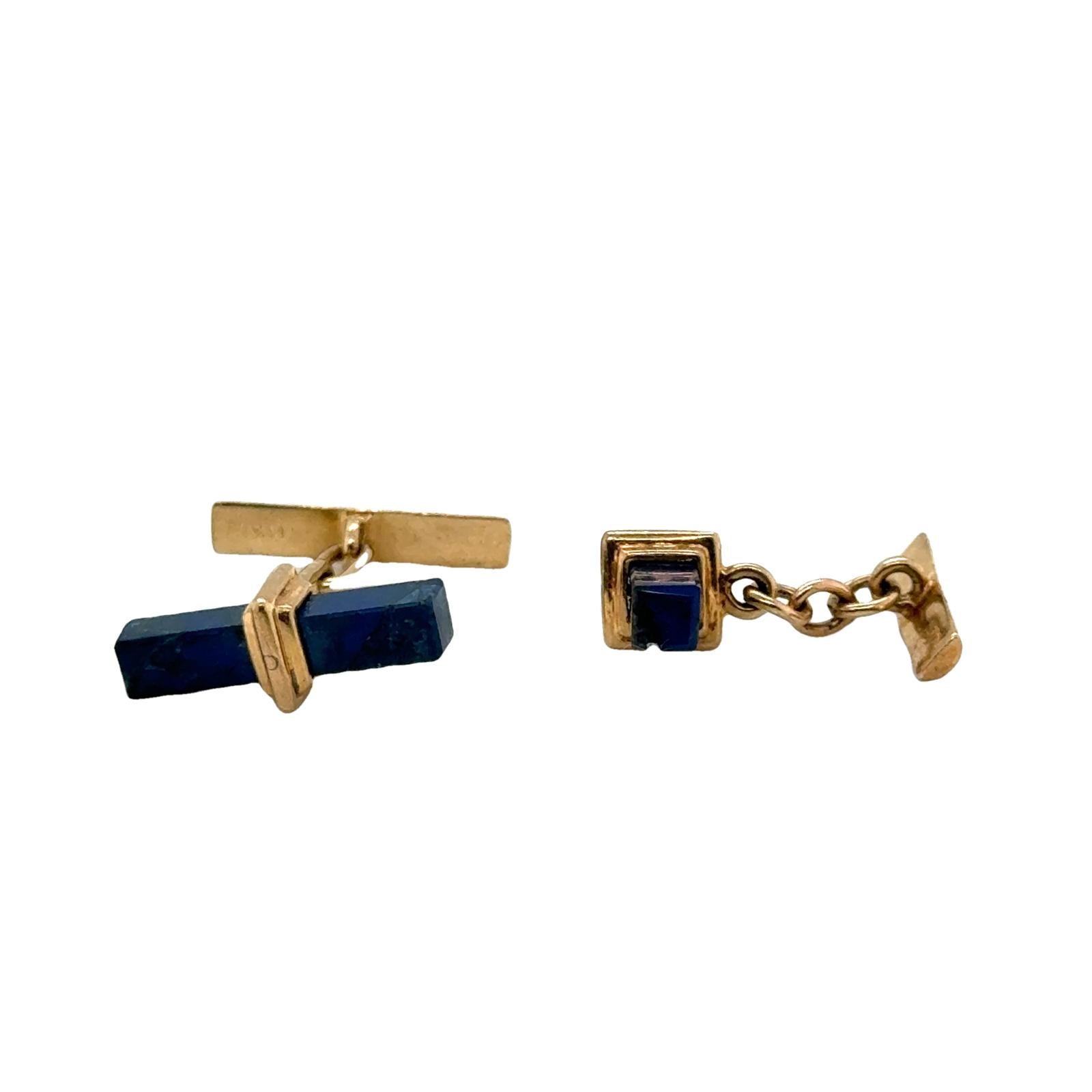 Lapis Lazuli 14 Karat Yellow Gold Vintage Cufflinks