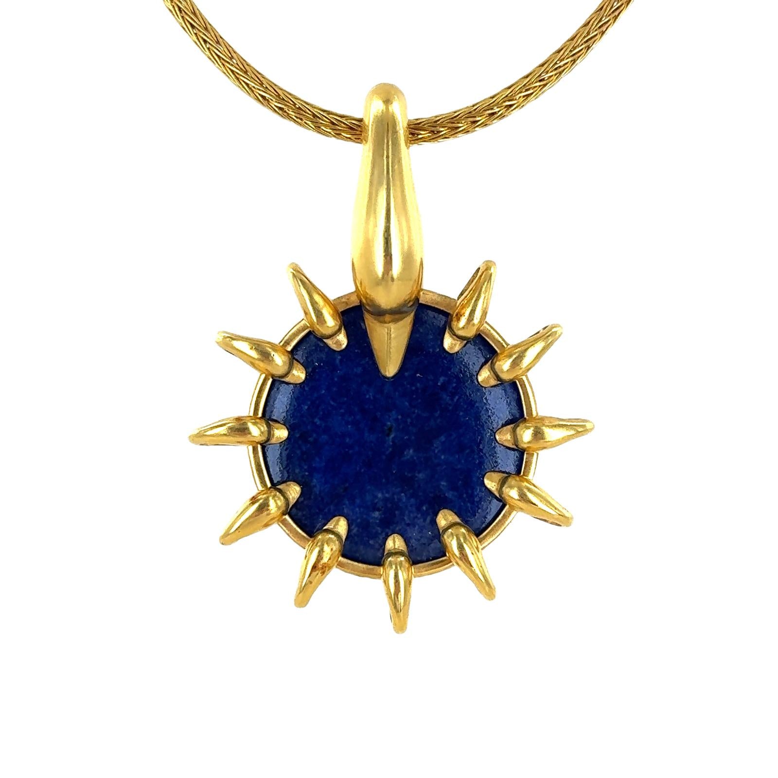 Lalaounis Sodalite Swan 22 Karat Yellow Gold Disc Pendant Necklace Modern