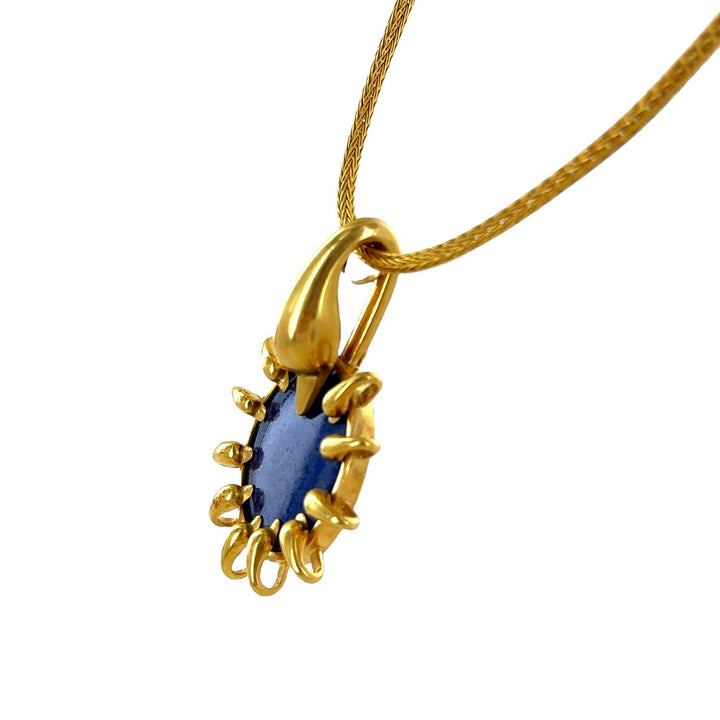 Lalaounis Sodalite Swan 22 Karat Yellow Gold Disc Pendant Necklace Modern