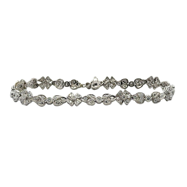 1.00 CTW Round Brilliant Diamond Platinum Floral Design Bracelet