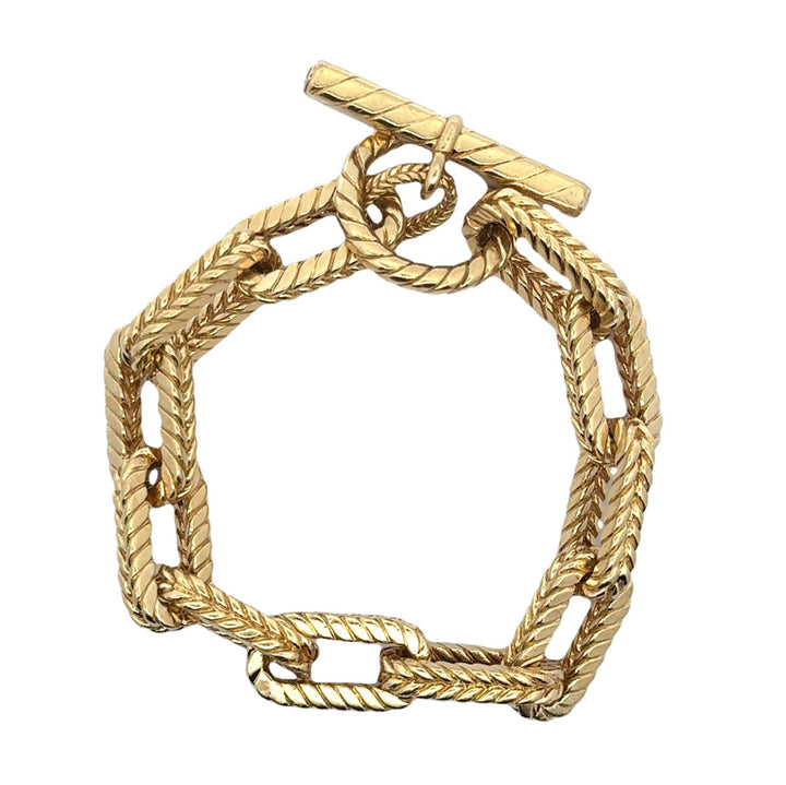 Heavy 18 Karat Yellow Gold Wheat Rectangular Link Bracelet Diamond Toggle