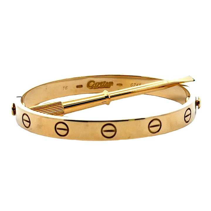 Cartier LOVE 18 Karat Yellow Gold Bangle Bracelet SIZE 16