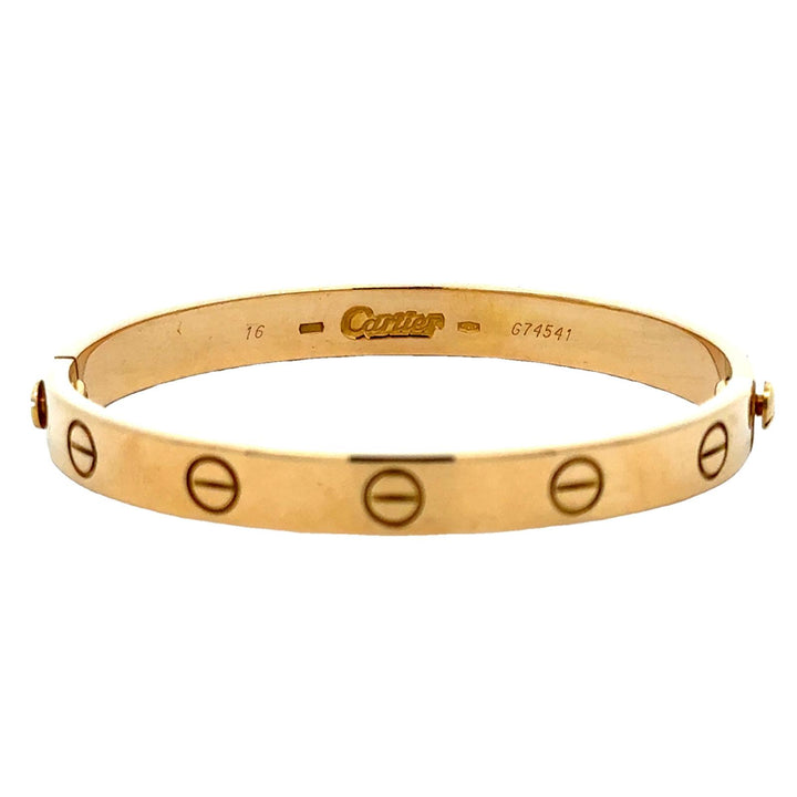 Cartier LOVE 18 Karat Yellow Gold Bangle Bracelet SIZE 16