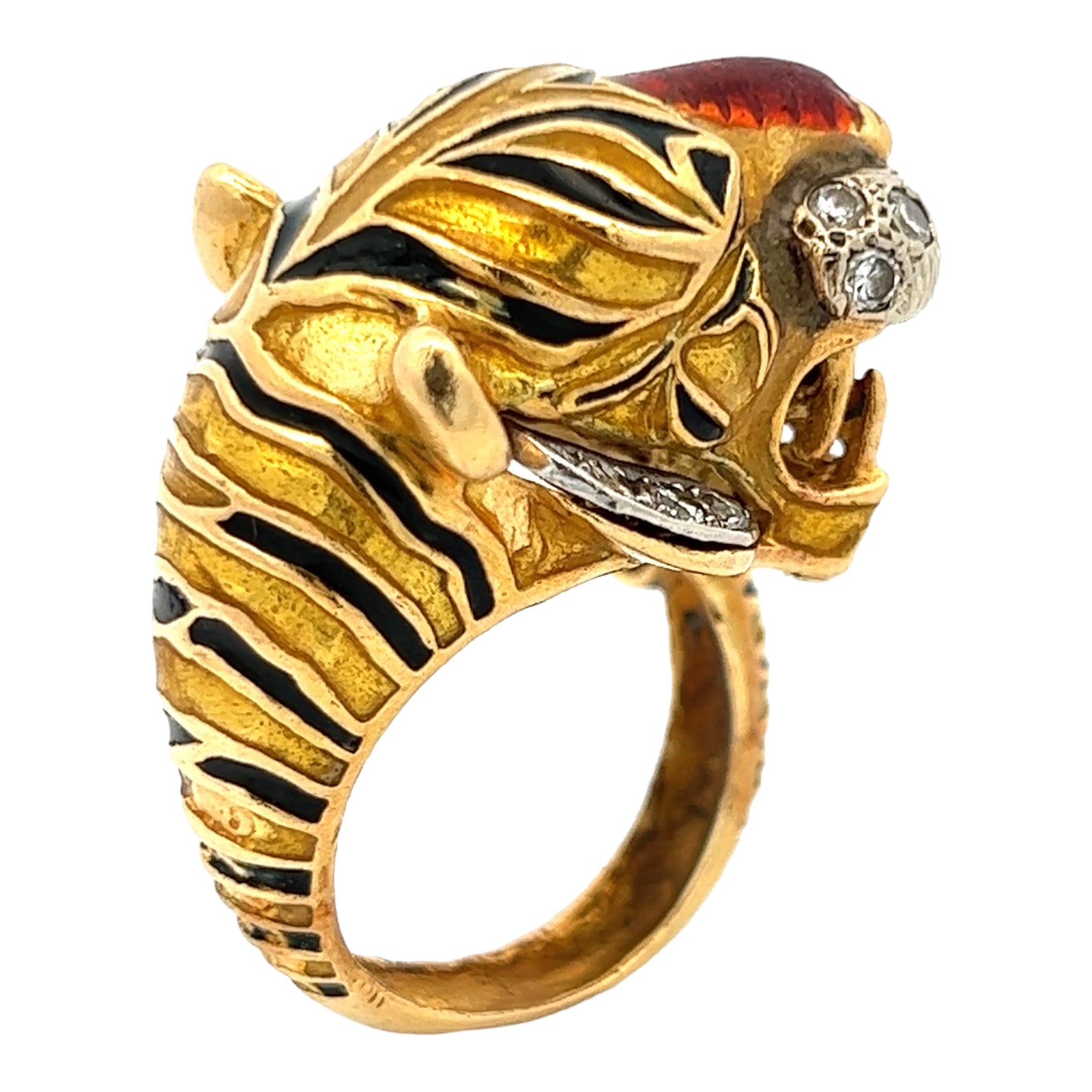 Diamond Enamel 18KYG Tiger Head Vintage Cocktail Ring – Bardys