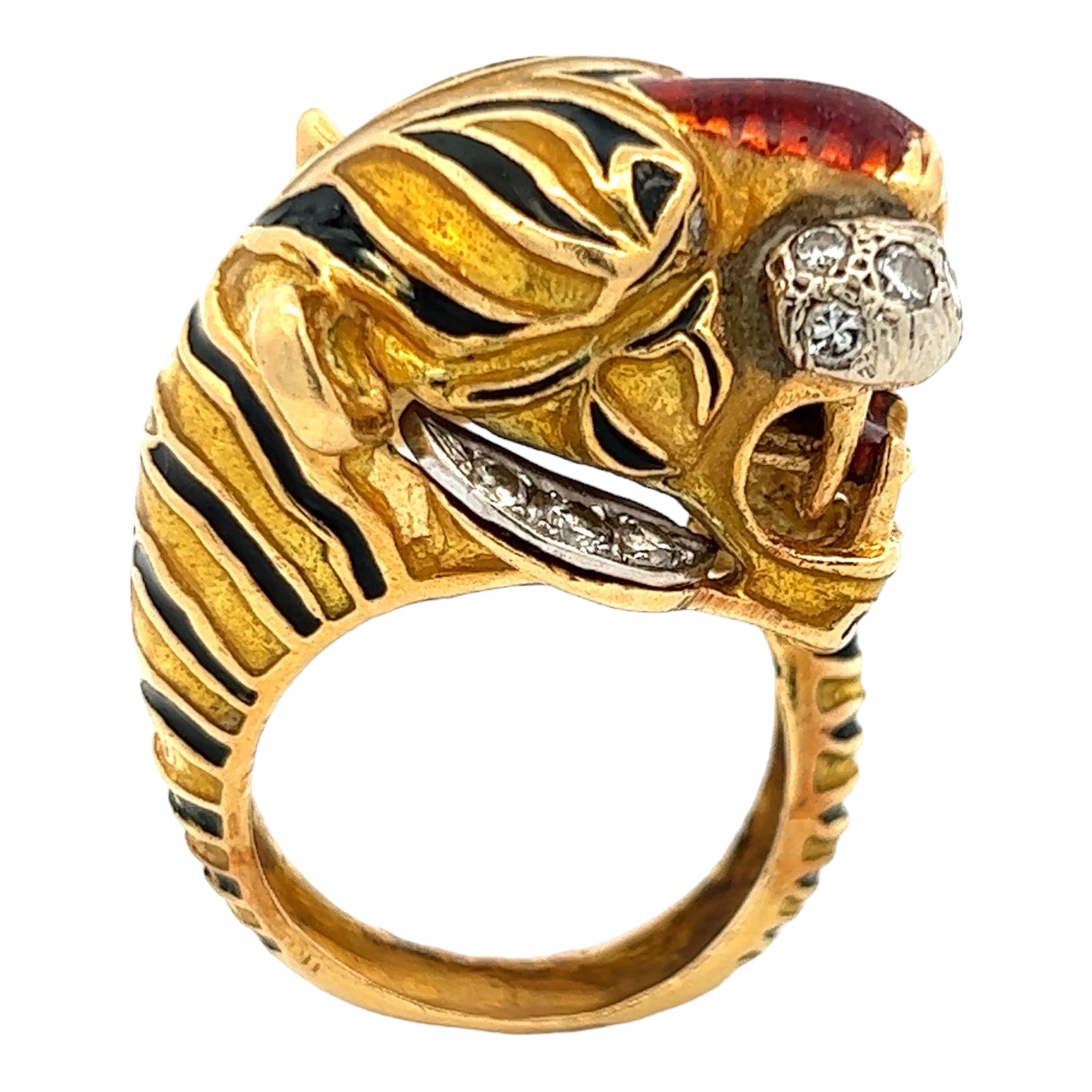 Diamond Enamel 18KYG Tiger Head Vintage Cocktail Ring – Bardys