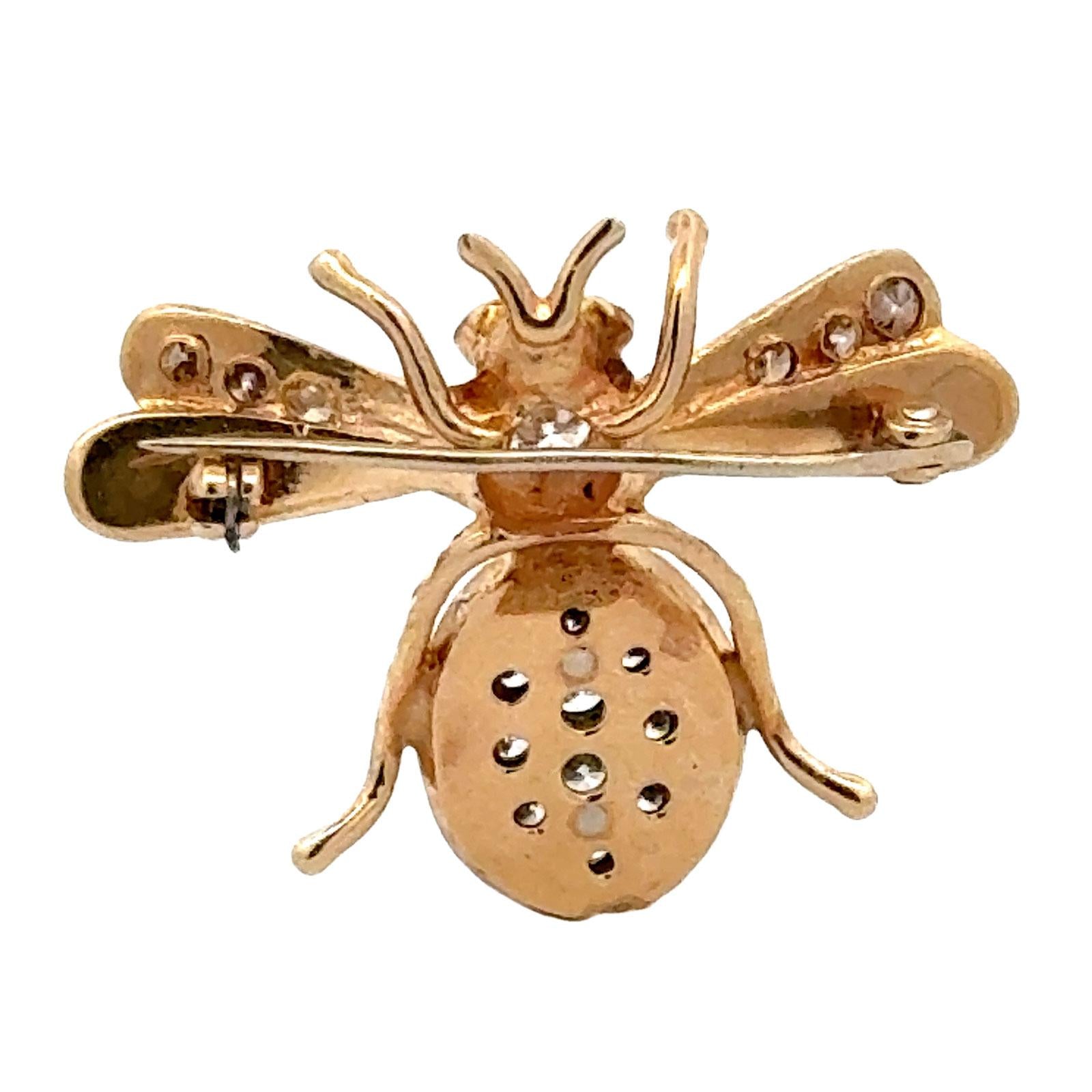 Diamond 14 Karat Yellow Gold Vintage Bee Brooch Pin