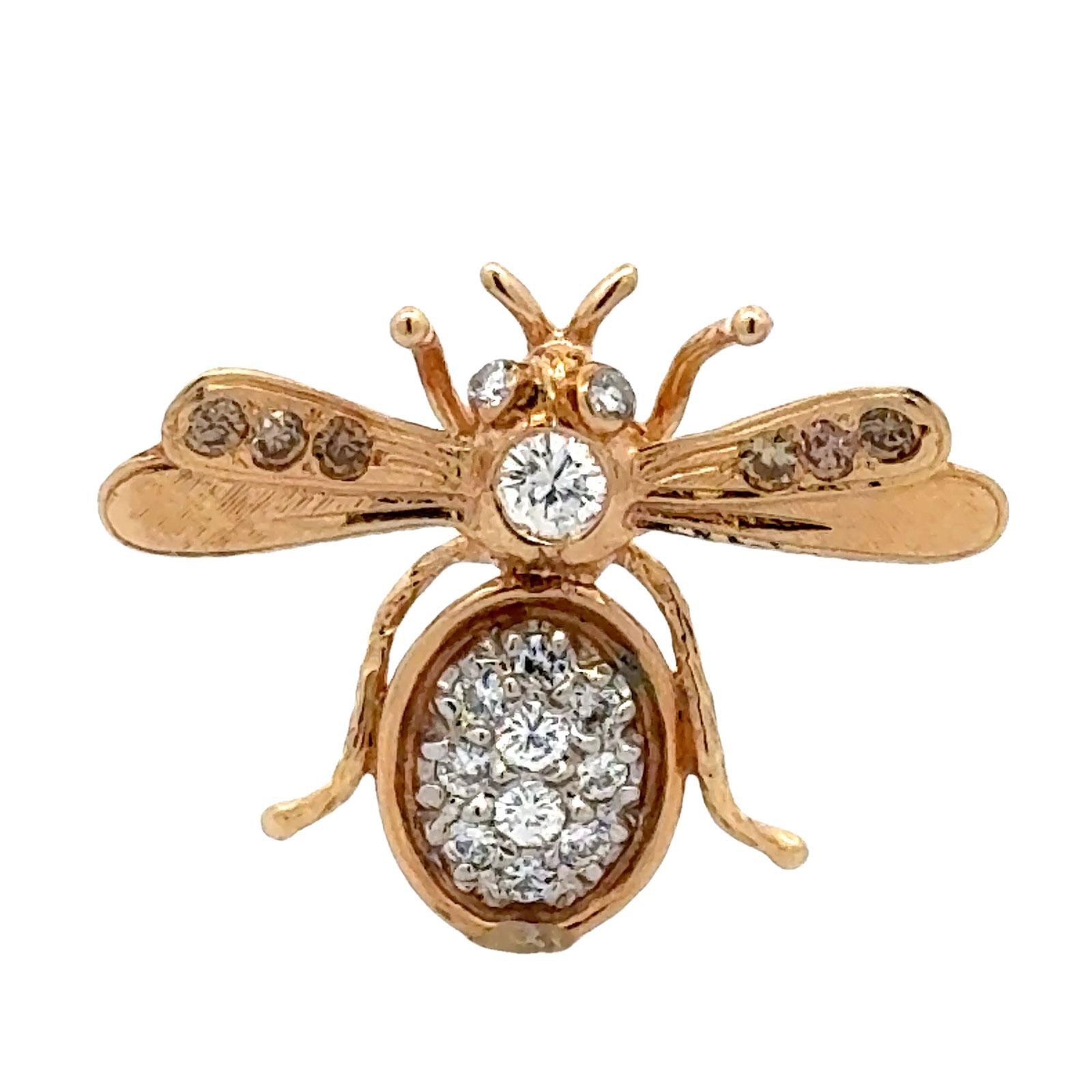 Diamond 14 Karat Yellow Gold Vintage Bee Brooch Pin