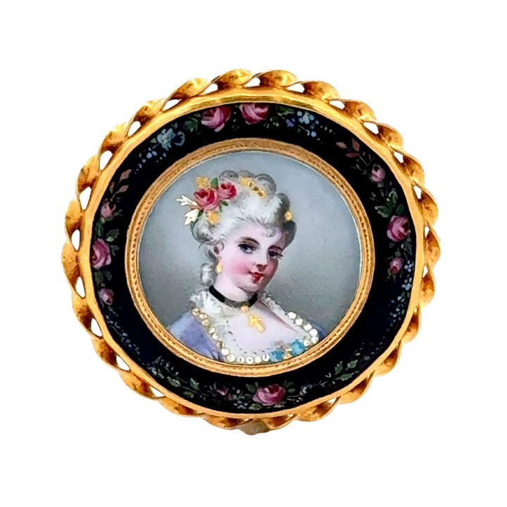 Victorian Painted Porcelain 18 Karat Yellow Gold Antique Brooch Pin