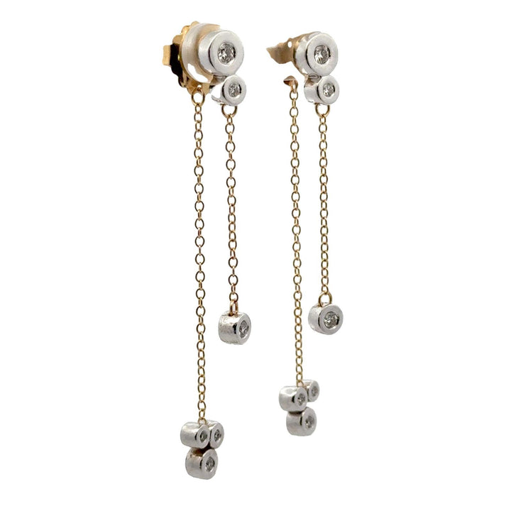 Diamond 18 Karat Two Tone Gold Drop Dangle Modern Earrings