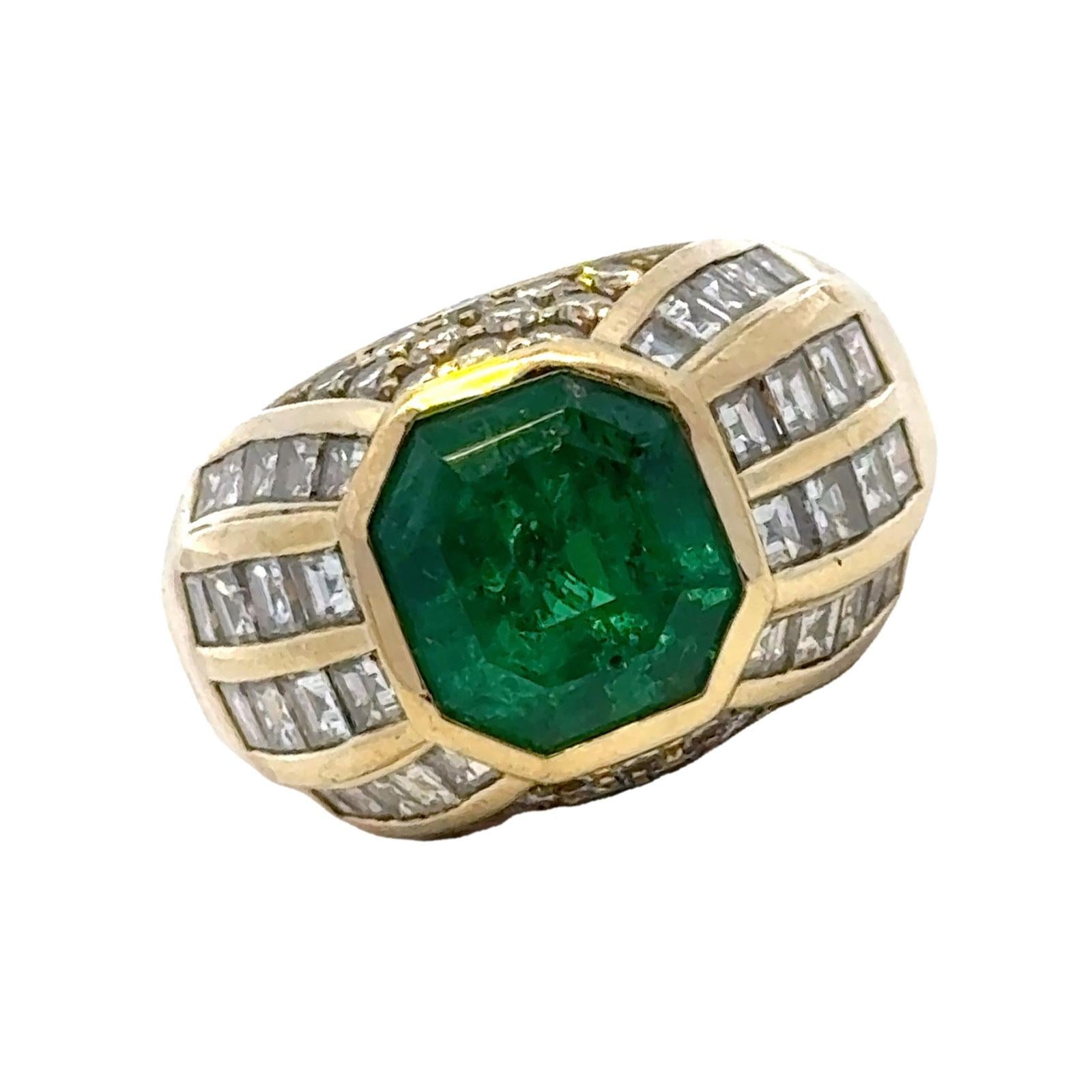 5-Carat Emerald Diamond 18 Karat Yellow Gold Statement Cocktail Ring