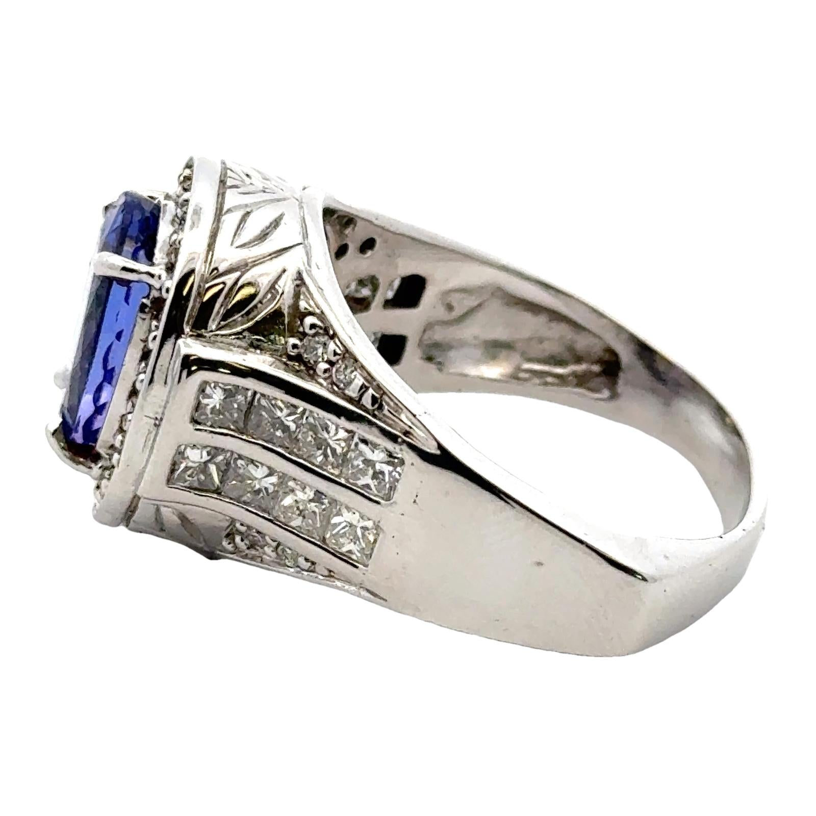 6-Carat Oval Tanzanite Diamond 18 Karat White Gold Cocktail Ring