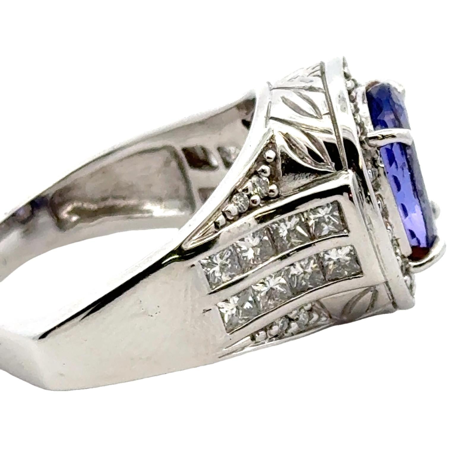 6-Carat Oval Tanzanite Diamond 18 Karat White Gold Cocktail Ring