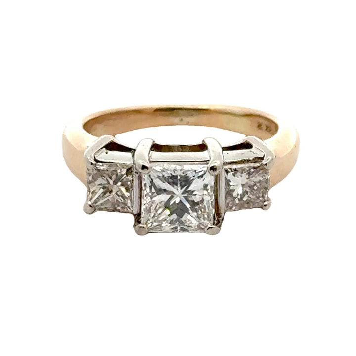 Three Princess Cut Diamond 14 Karat Two Tone Gold GIA Certified Band Ring