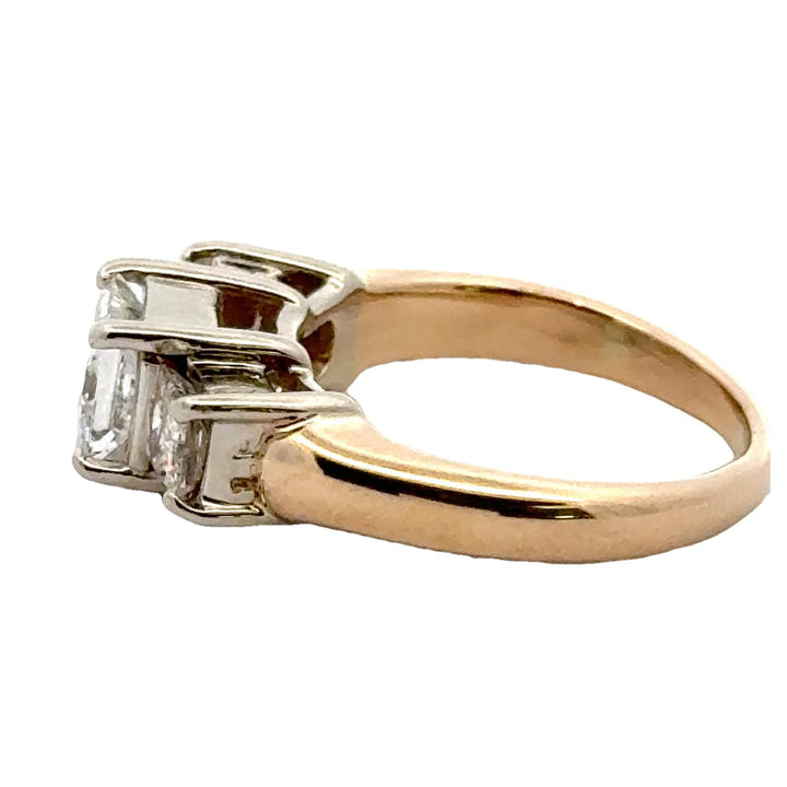 Three Princess Cut Diamond 14 Karat Two Tone Gold GIA Certified Band Ring