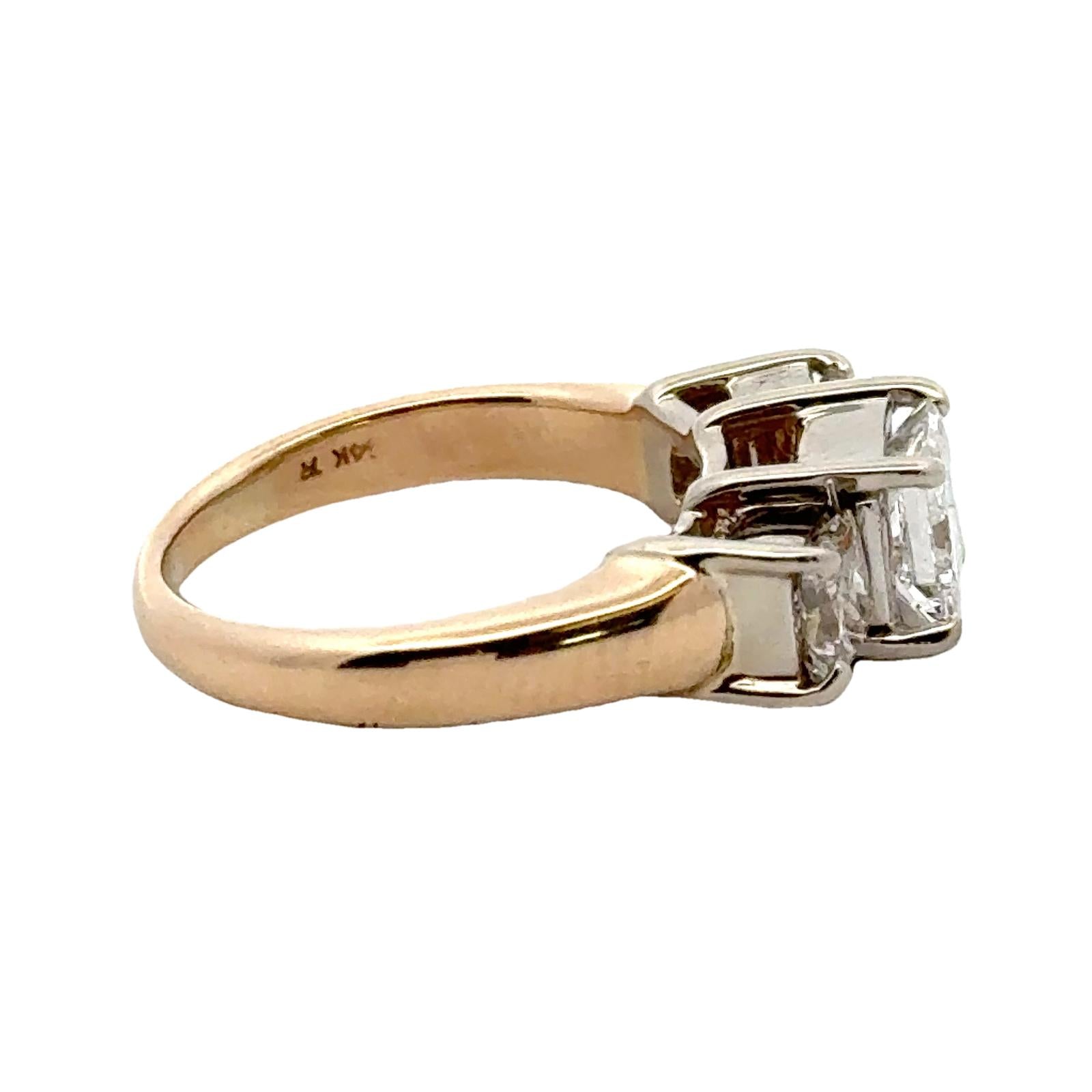 Three Princess Cut Diamond 14 Karat Two Tone Gold GIA Certified Band Ring