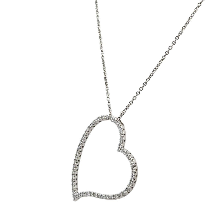 Modern Diamond 14K White Gold Large Open Floating Heart Pendant Necklace