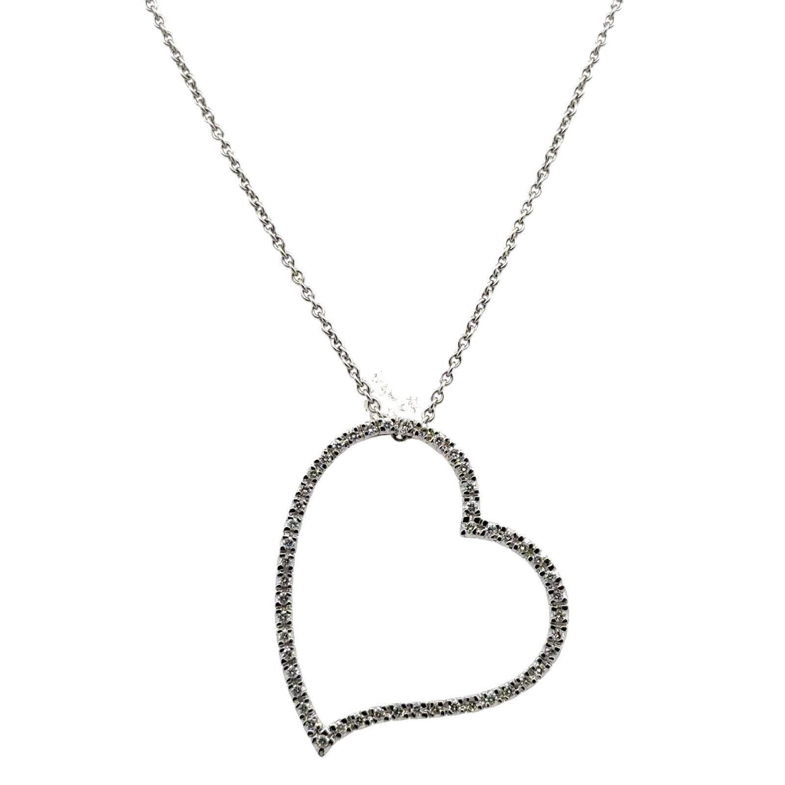 Modern Diamond 14K White Gold Large Open Floating Heart Pendant Necklace