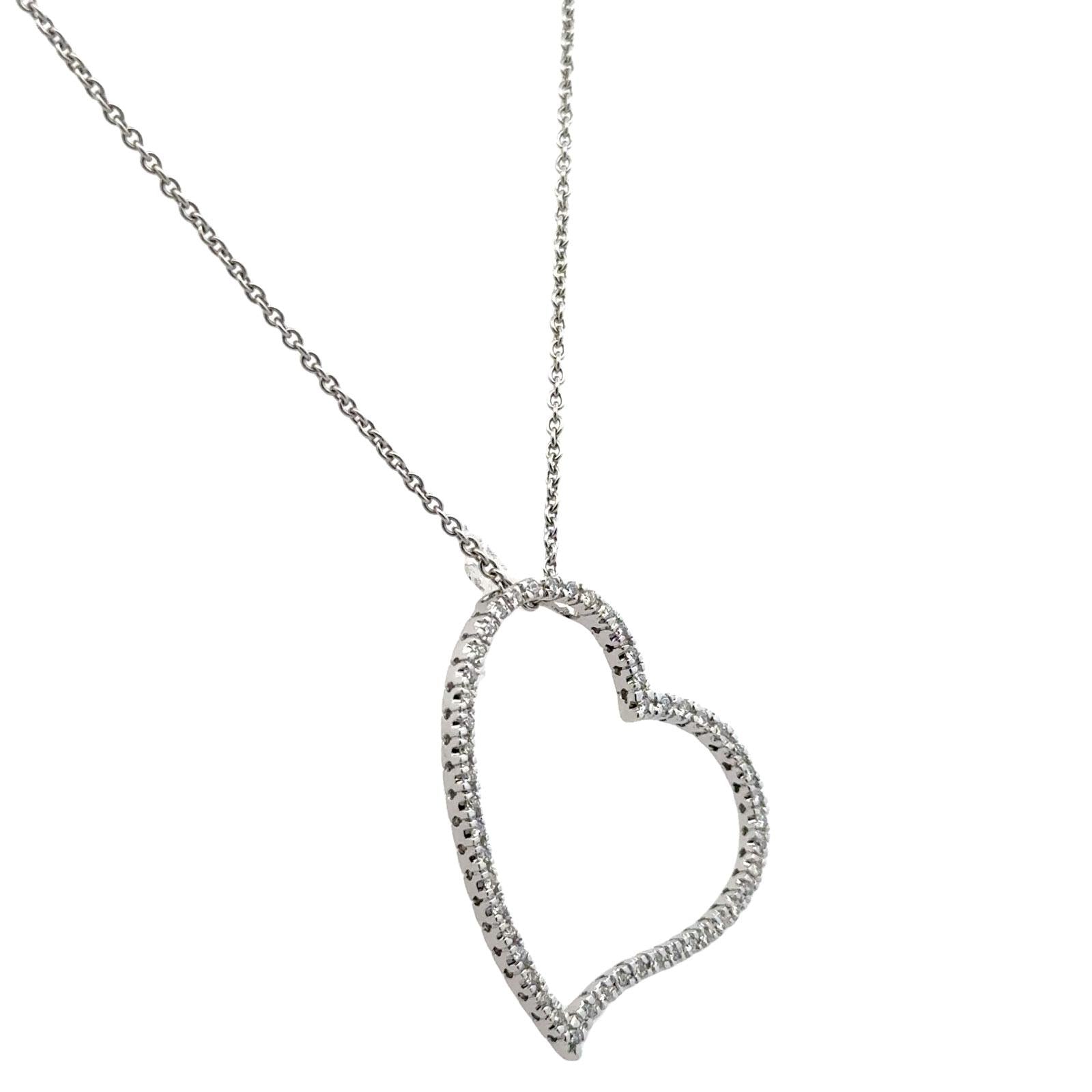 Modern Diamond 14K White Gold Large Open Floating Heart Pendant Necklace