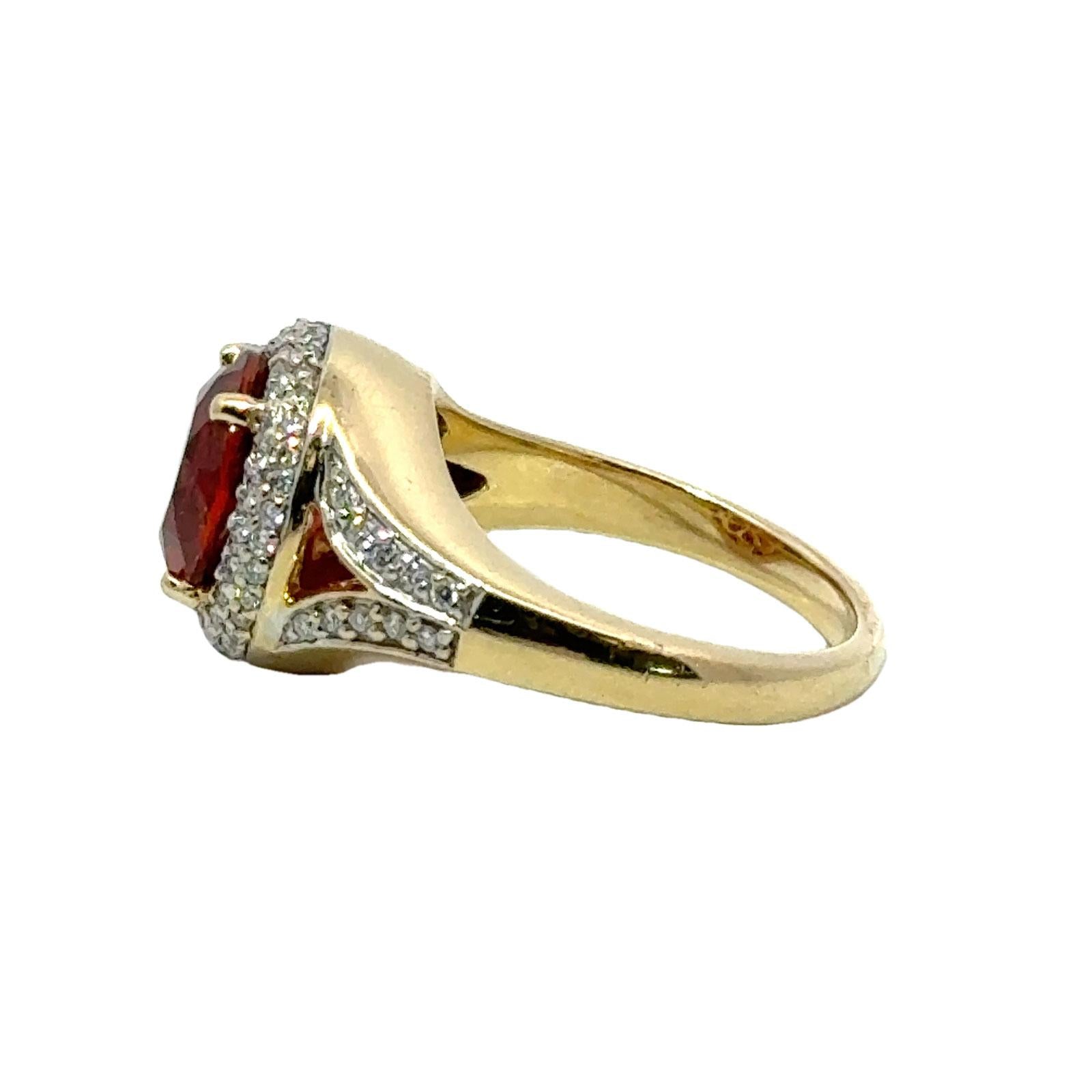 Round Orange Citrine Diamond 14 Karat Yellow Gold Cocktail Ring