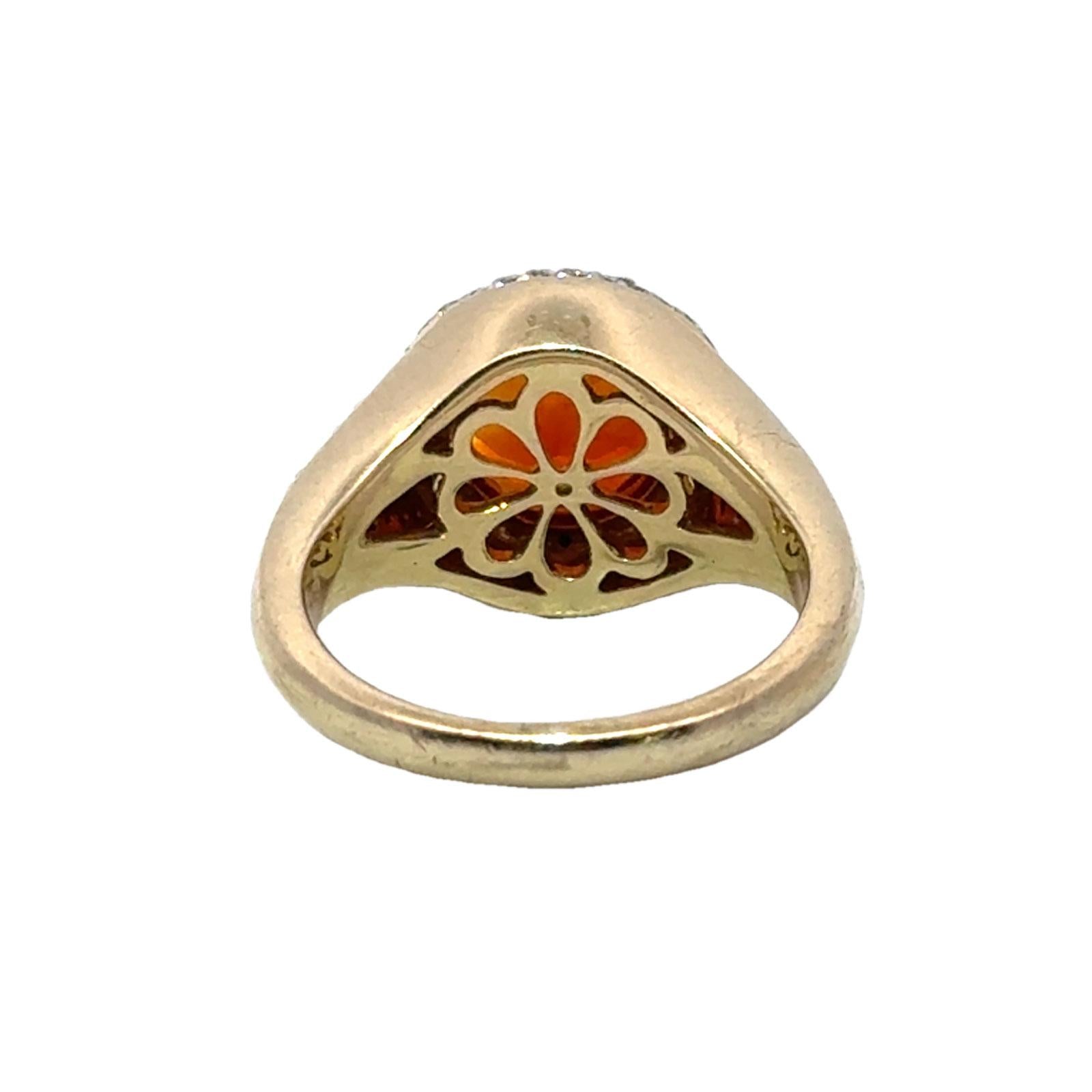 Round Orange Citrine Diamond 14 Karat Yellow Gold Cocktail Ring