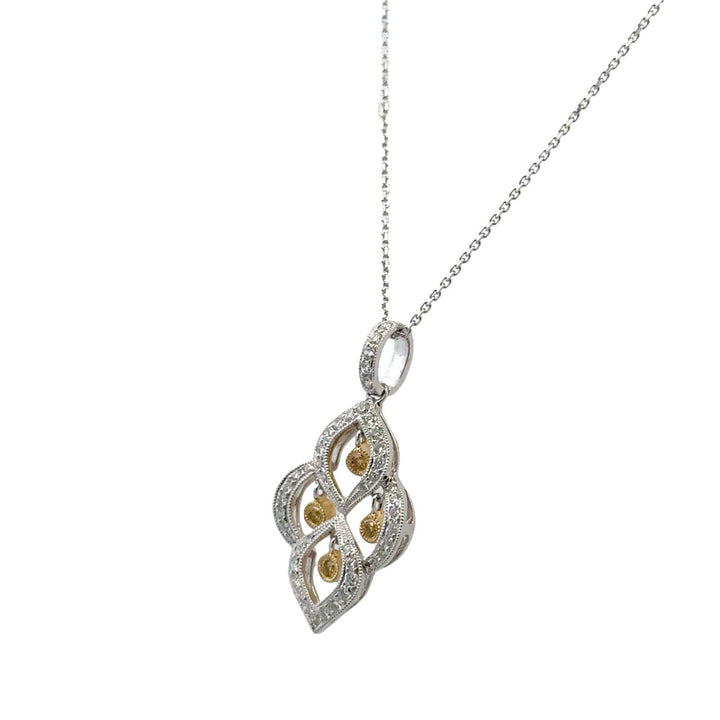 White & Yellow Floating Diamond 18 Karat White Gold Modern Pendant Necklace