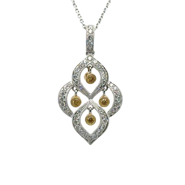 White & Yellow Floating Diamond 18 Karat White Gold Modern Pendant Necklace