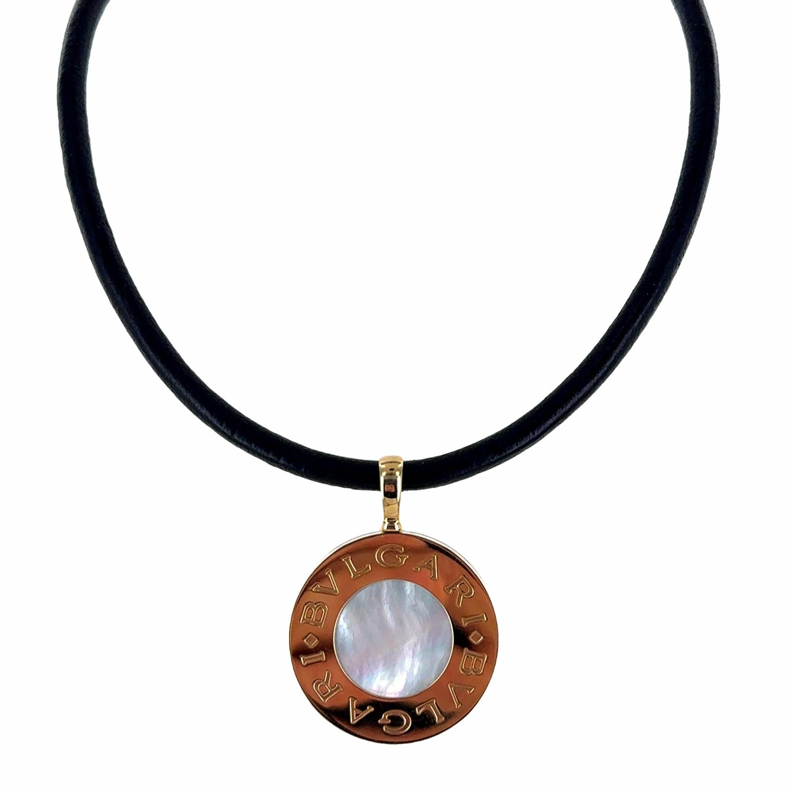 Bulgari Reversible Tondo Mother of Pearl & Onyx 18KG SS Necklace Leather Cord