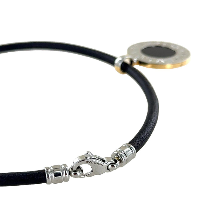 Bulgari Reversible Tondo Mother of Pearl & Onyx 18KG SS Necklace Leather Cord