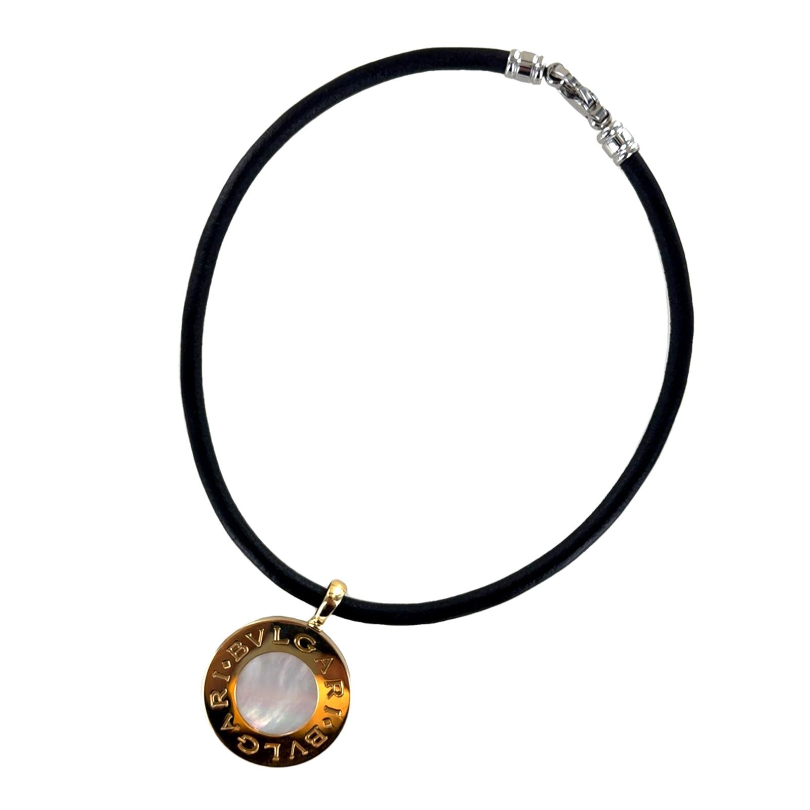 Bulgari Reversible Tondo Mother of Pearl & Onyx 18KG SS Necklace Leather Cord