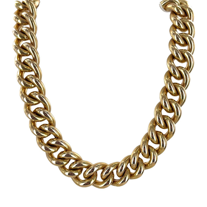 1980's Italian 14 Karat Yellow Gold Curb Link Choker Necklace 16.5 Inches.