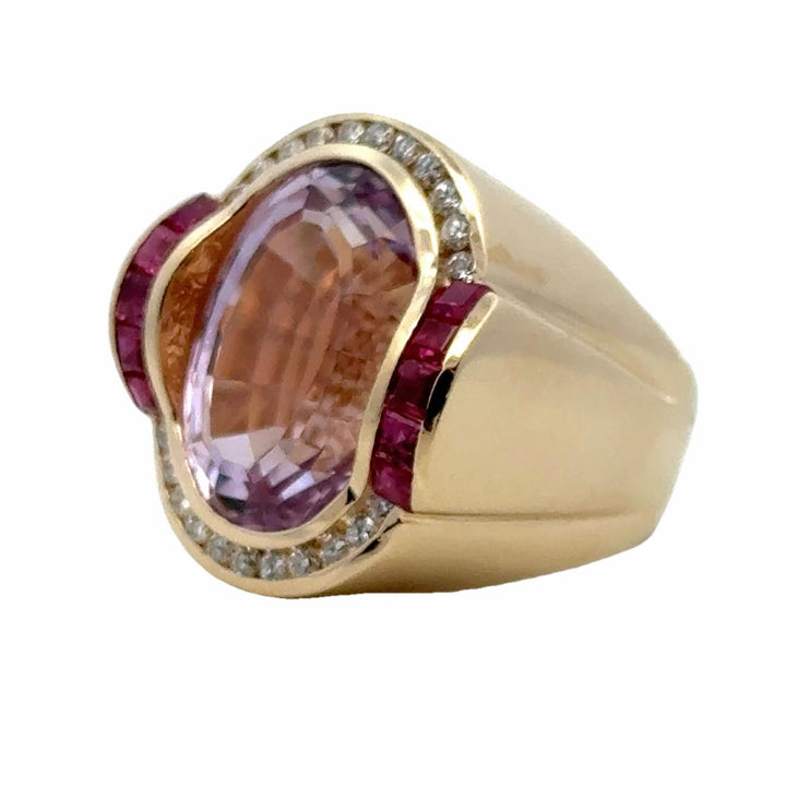 Oval Amethyst Garnet Diamond 14 Karat Yellow Gold Cocktail Ring