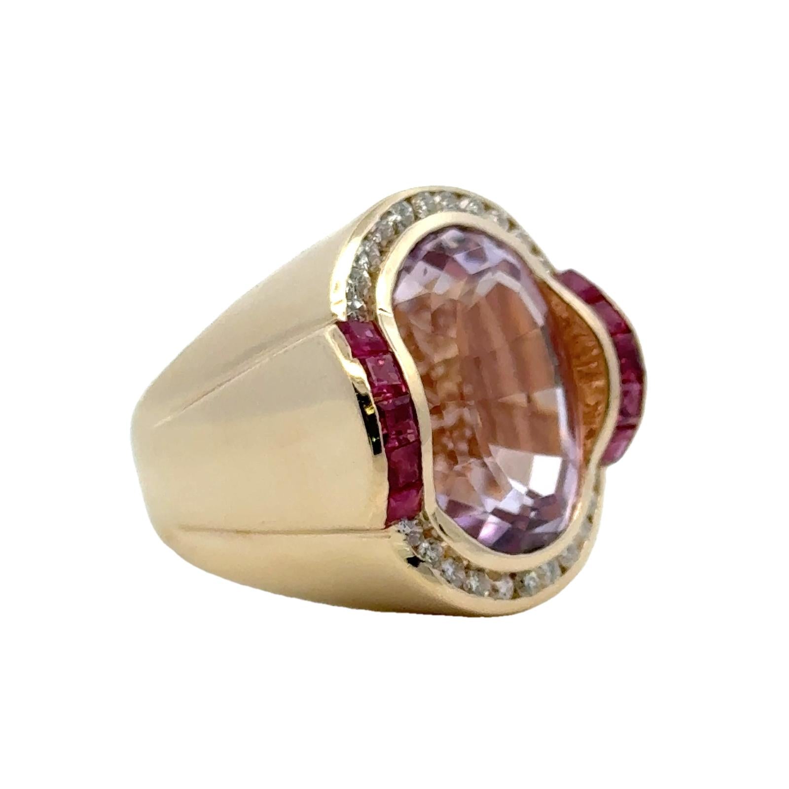 Oval Amethyst Garnet Diamond 14 Karat Yellow Gold Cocktail Ring