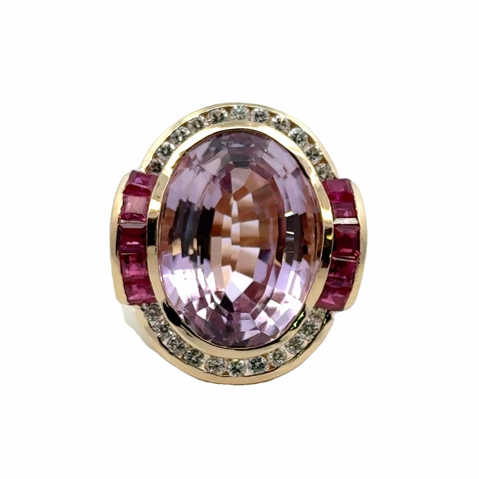 Oval Amethyst Garnet Diamond 14 Karat Yellow Gold Cocktail Ring