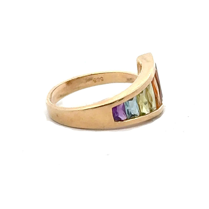 Amethyst Topaz Peridot Garnet Gemstone 14KYG Tapered Rainbow Ring